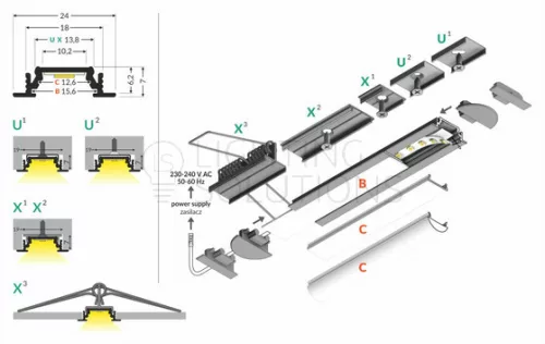 TOPMET LED-profil GROOVE10 BC/UX 1000 mm eloxált fekete