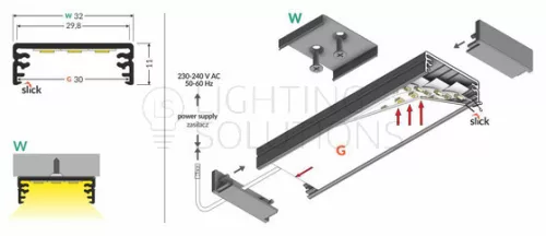 TOPMET LED-profil WIDE24 G/W 2000 mm natúr