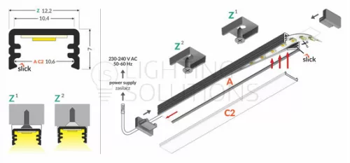 TOPMET LED-profil SLIM8 AC2/Z 2000 mm natúr
