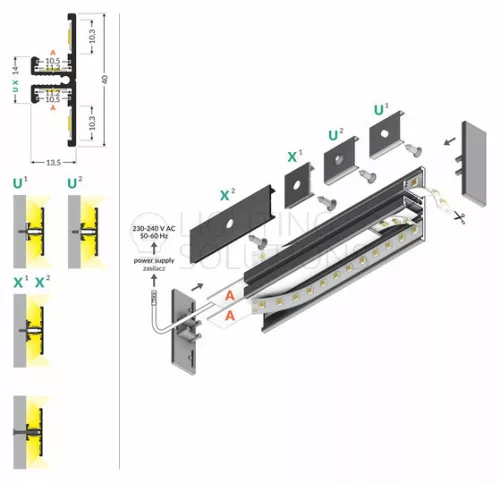 TOPMET LED-profil BACK10 A/UX 1000 mm eloxált fekete