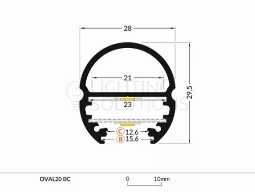 TOPMET LED-profil  OVAL 2000 mm eloxált