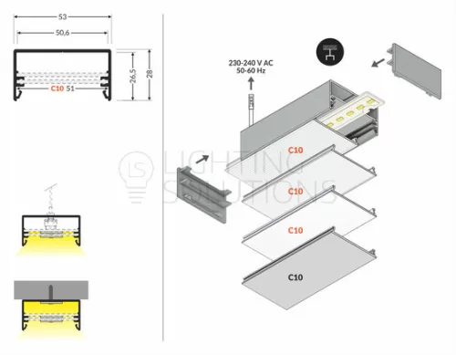 TOPMET LED-profil LOWI  1000 mm fekete