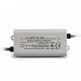   Mean Well APC-16-700 Áramgenerátoros LED-tápegység, 9-24 V DC, IP30