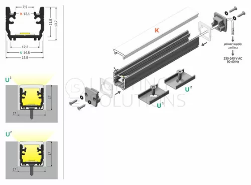 TOPMET LED-profil FLOOR12 K/U 2000 mm eloxált