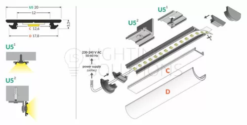 TOPMET LED-profil ARC12 CD/U5 1000 mm eloxált fekete