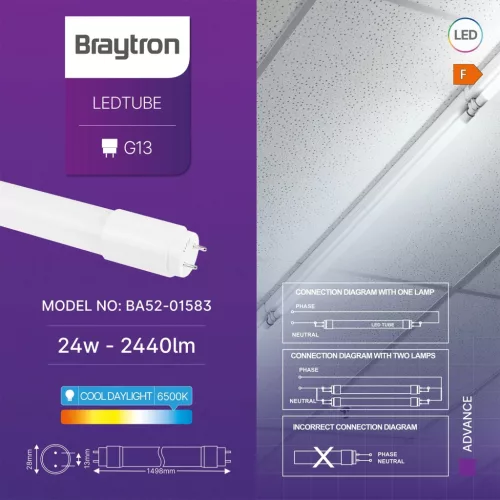 BRY-ADVANCE-24W-G13-DB-T8-GLS-6500K-LED TUBE