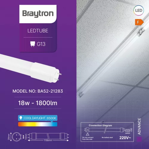 BRY-ADVANCE-18W-G13-SG-T8-GLS-6500K-LED TUBE