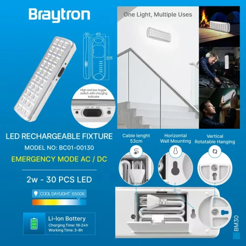 BRY-BM30-30LED-6500K-WHT-RECHARGEABLE LIGHT