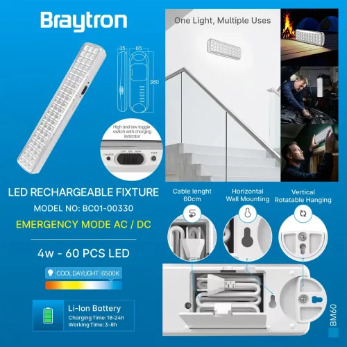 BRY-BM60-60LED-6500K-WHT-RECHARGEABLE LIGHT