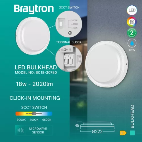 BRY-BULKHEAD-18W-RND-WHT-SNS-3IN1-IP65-LED BULKHEA