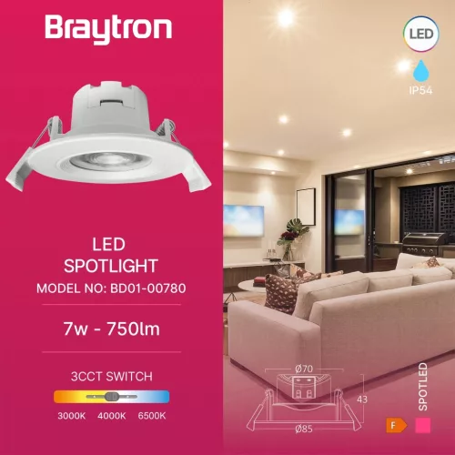 BRY-SPOTLED G3-7W-RND-WHT-3IN1-IP54-LED SPOTLIGHT