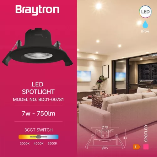 BRY-SPOTLED G3-7W-RND-BLC-3IN1-IP54-LED SPOTLIGHT