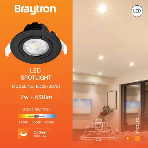 BRY-SPOTLED G3-7W-RND-BLC-3IN1-LED SPOTLIGHT