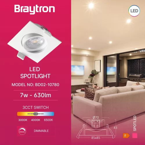 BRY-SPOTLED G3-7W-SQR-WHT-3IN1-LED SPOTLIGHT