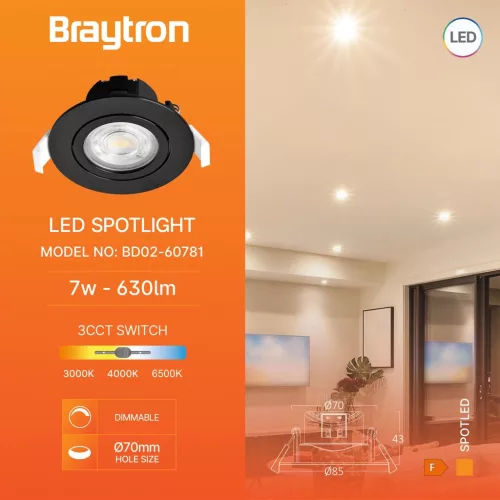 BRY-SPOTLED G3-7W-RND-BLC-3IN1-DIM-LED SPOTLIGHT