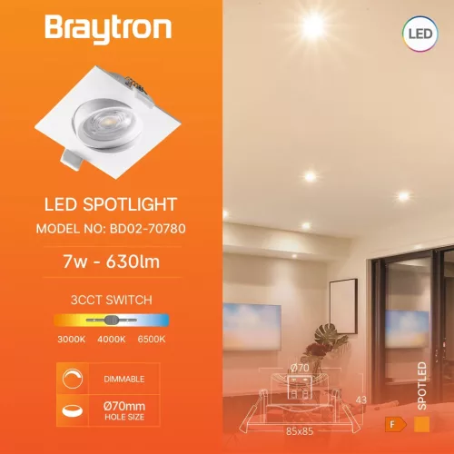 BRY-SPOTLED G3-7W-SQR-WHT-DIM-3IN1-LED SPOTLIGHT