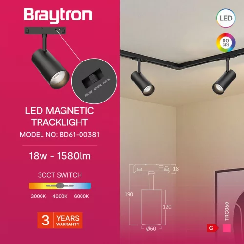 BRY-M20-TRC060-18W-48VDC-3IN1-BLC-MAG. TRACK