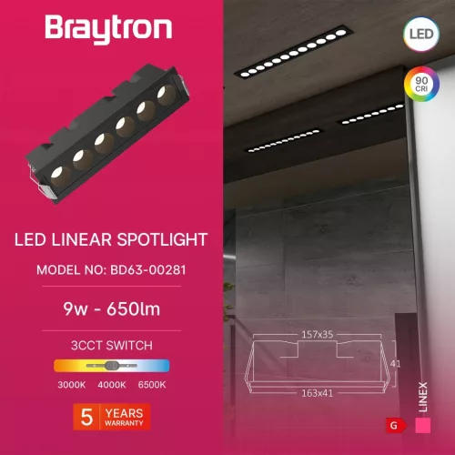 BRY-LINEX-LN6-9W-3CCT-BLC-LED LINEAR FIXTURE