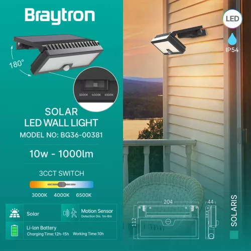 BRY-SOLARIS-W3-BLC-10W-3IN1-IP54-SOLAR WALL LIGHT