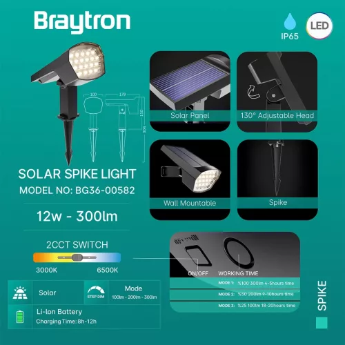 BRY-SPIKE-12W-GRY-2IN1-IP65-SPIKE LIGHT