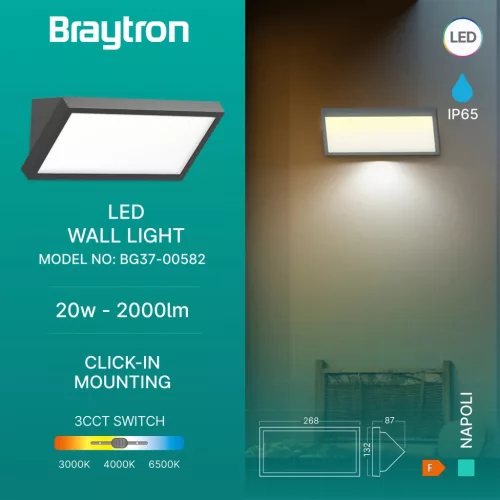 BRY-NAPOLI-M-RND-GREY-20W-3IN1-IP65-WALL LIGHT