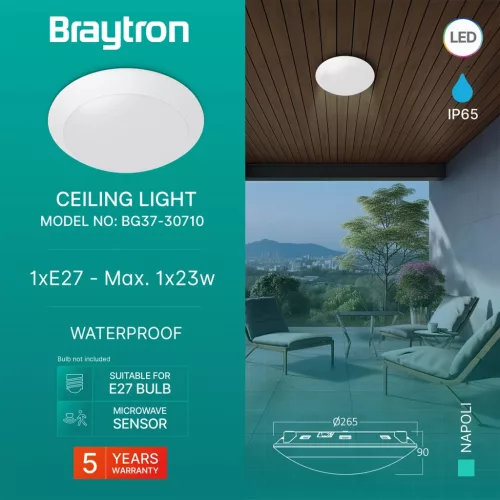 BRY-NAPOLI-D270-1xE27-PC-SNS-WHT-IP65-CEILING LIGH