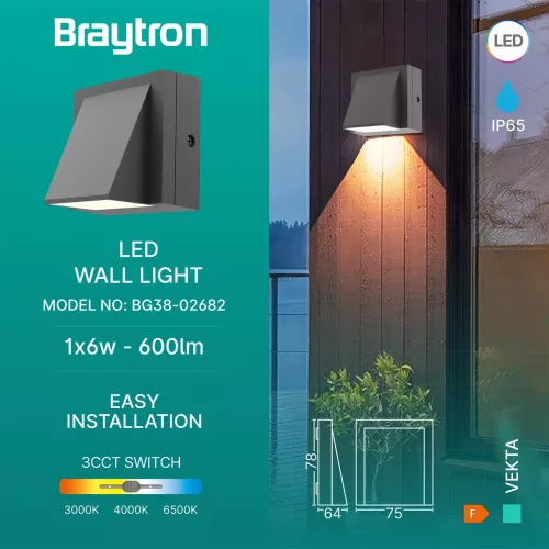 BRY-VEKTA-C-WL.1-GRY-1x6W-3IN1-IP65-WALL LIGHT
