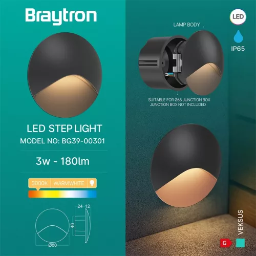 BRY-VEKSUS-RND-BLC-3W-3000K-IP65-STEP LIGHT