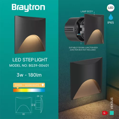 BRY-VEKSUS-SQR-BLC-3W-3000K-IP65-STEPLIGHT