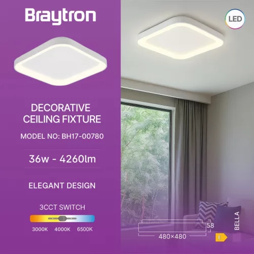 BRY-BELLA-SLS-SR-SQR-WHT-36W-3IN1-IP20-CEILING LIG