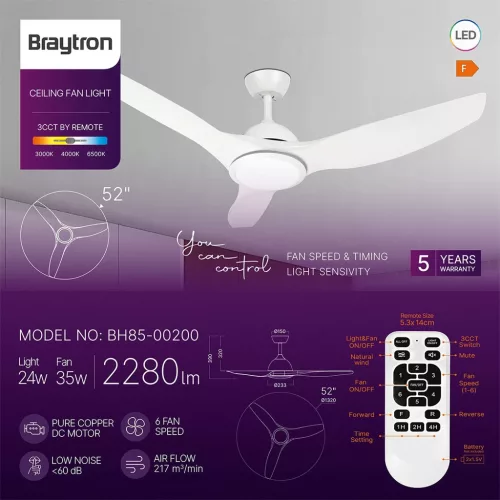 BRY-FANCY-52"-24+35W-3IN1-RMT-WHT-IP20-CEILING FAN