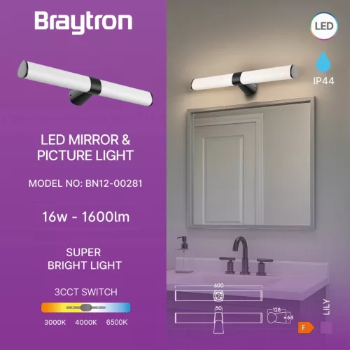 BRY-LILY-B-600-16W-3IN1-BLC-IP44 MIRROR LAMP