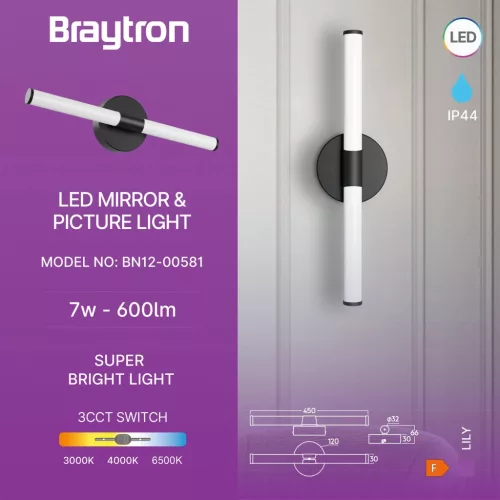 BRY-LILY-C-450-7W-3IN1-BLC-IP44 MIRROR LAMP