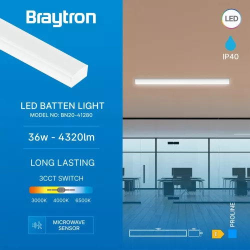 BRY-PROLINE-PT-36W-1.2MT-SNS-WHT-3IN1-LED BATTEN