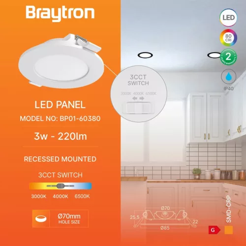 BRY-SMD-CRP-3W-RND-3INC-WHT-3IN1-LED PANEL LIGHT