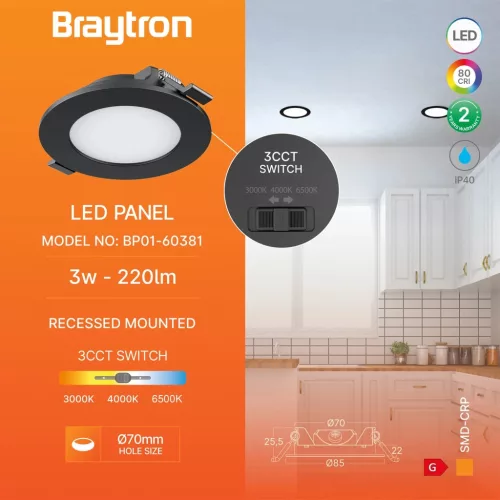 BRY-SMD-CRP-3W-RND-3INC-BLC-3IN1-LED PANEL LIGHT