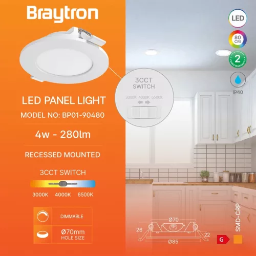 BRY-SMD-CRP-4W-RND-DIM-3INC-WHT-3IN1-LED PANEL LIG
