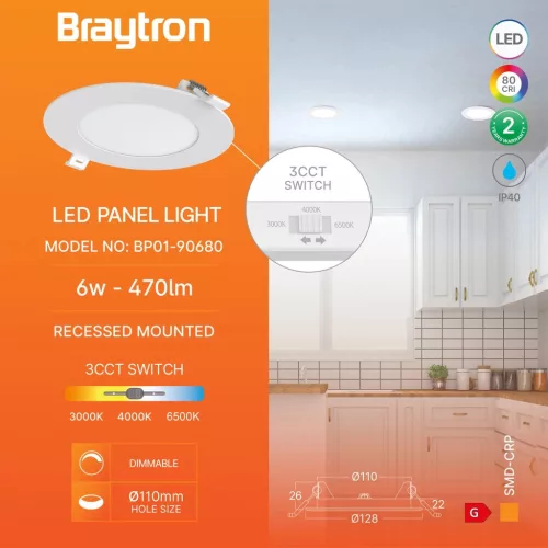 BRY-SMD-CRP-6W-RND-DIM-4INC-WHT-3IN1-LED PANEL LIG