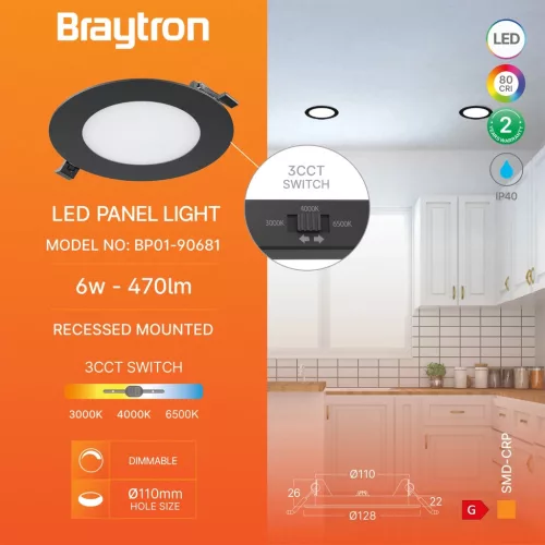 BRY-SMD-CRP-6W-RND-DIM-4INC-BLC-3IN1-LED PANEL LIG