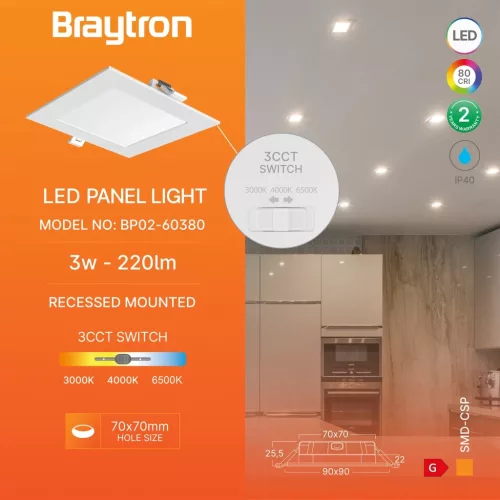 BRY-SMD-CSP-3W-SQR-3INC-WHT-3IN1-LED PANEL