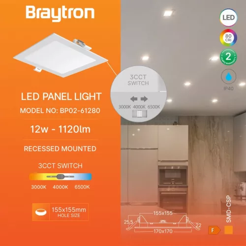 BRY-SMD-CSP-12W-SQR-6INC-WHT-3IN1-LED PANEL