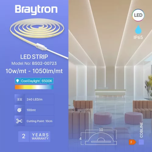 BRY-COBLINE-240L-10W-COB-6500K-CLR-220V-IP65-LED STRIP