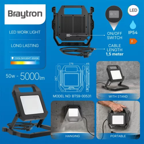 BRY-FLOOD-WL-BLC-50W-1.5MT CABLE-6500K-WORK LIGHT