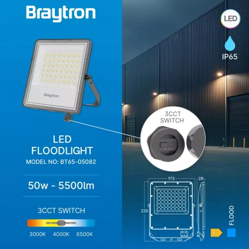 BRY-FLOOD-PF-50W-GRY-3IN1-IP65-LED FLOODLIGHT