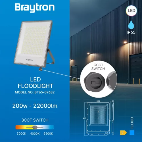BRY-FLOOD-PF-200W-GRY-3IN1-IP65-LED FLOODLIGHT