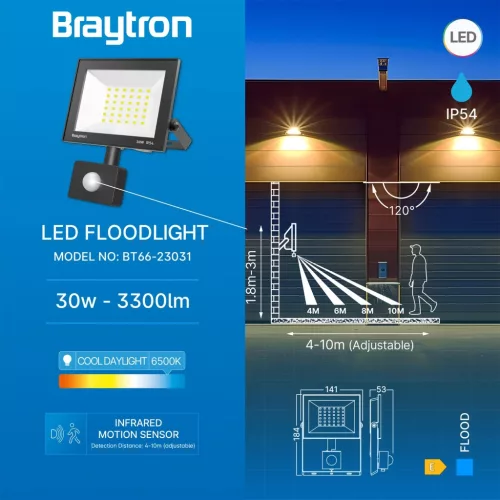 BRY-FLOOD-CF-30W-BLC-6500K-SNS-IP54-LED FLOODLIGHT