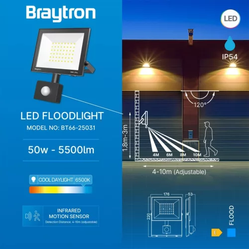 BRY-FLOOD-CF-50W-BLC-6500K-SNS-IP54-LED FLOODLIGHT