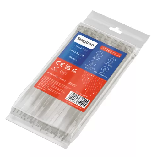 BRY-3,6x370mm-100pcs/bag-PA66-WHT-CABLE TIES