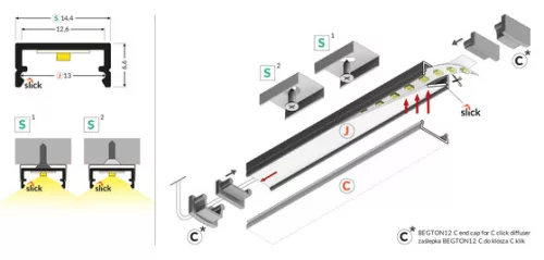 TOPMET LED-profil BEGTON12 J/S 2000 mm eloxált fekete