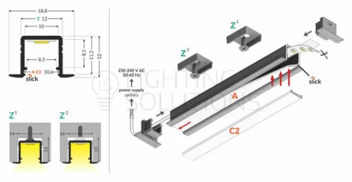 TOPMET LED-profil SMART-IN10 AC2/Z 2000 mm eloxált